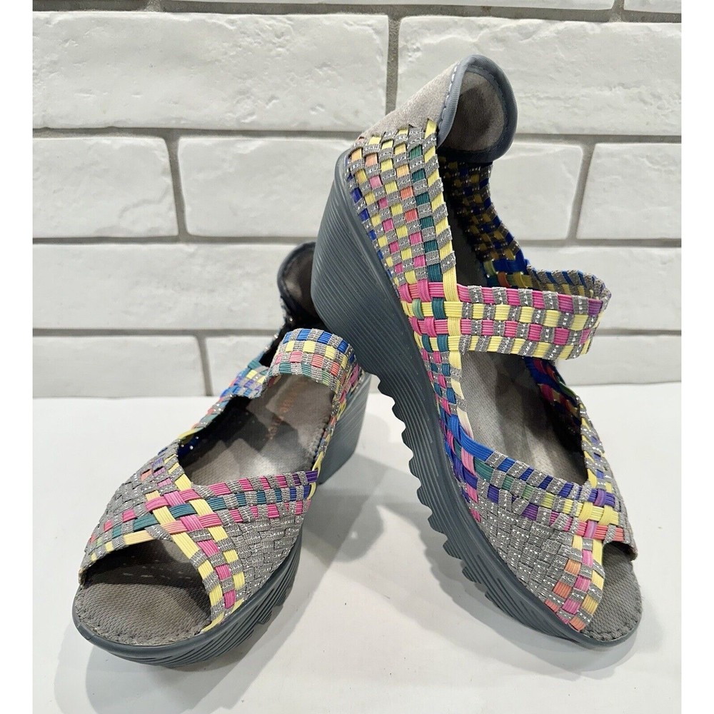 BERNIE MEV RAINBOW HALLIE WEDGE HEELS SLIP‎ ON  ELASTIC FABRIC SIZE 38